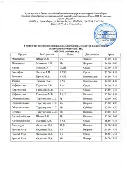 График проведения индивидуальных и групповых занятий по подготовке выпускников 9 класса к ГИА в 2025 - 2026 учебном году